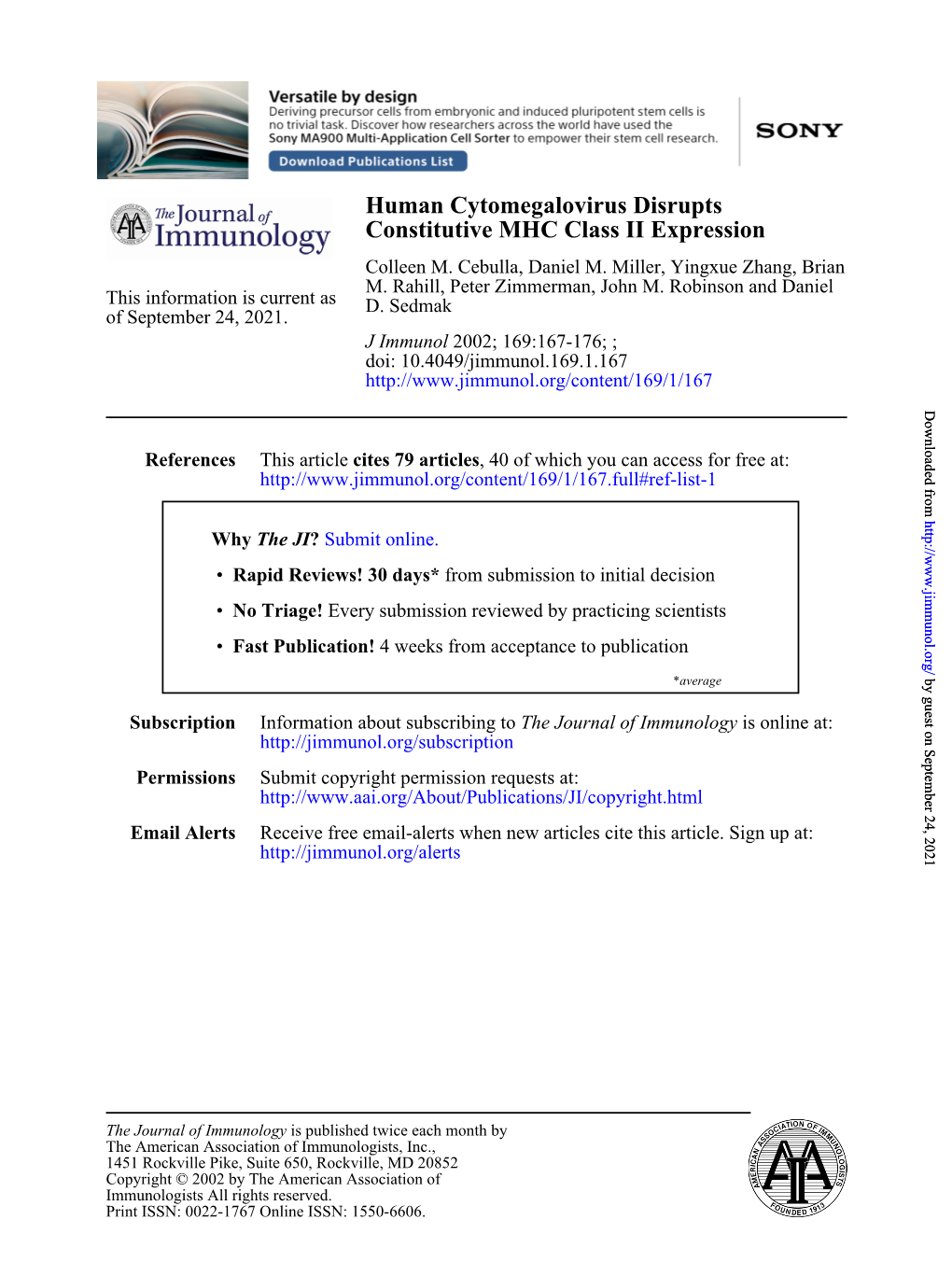 Constitutive MHC Class II Expression Human Cytomegalovirus Disrupts