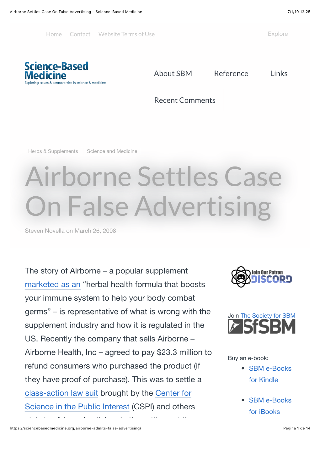 Airborne Settles Case on False Advertising – Science-Based Medicine 7/1/19 12:25