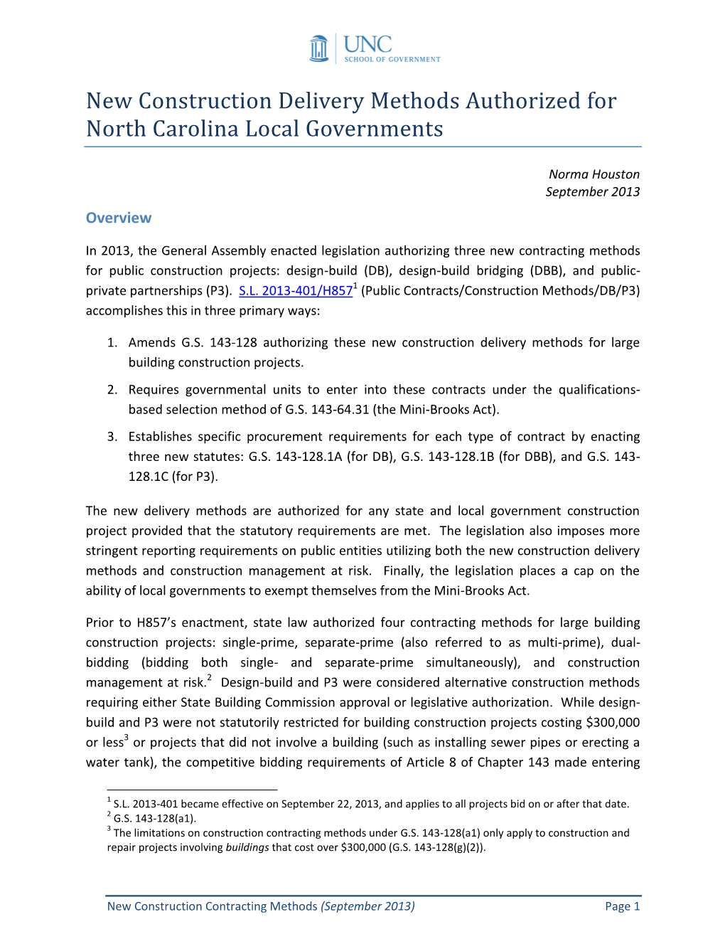 New Construction Delivery Methods Authorized for North Carolina Local Governments