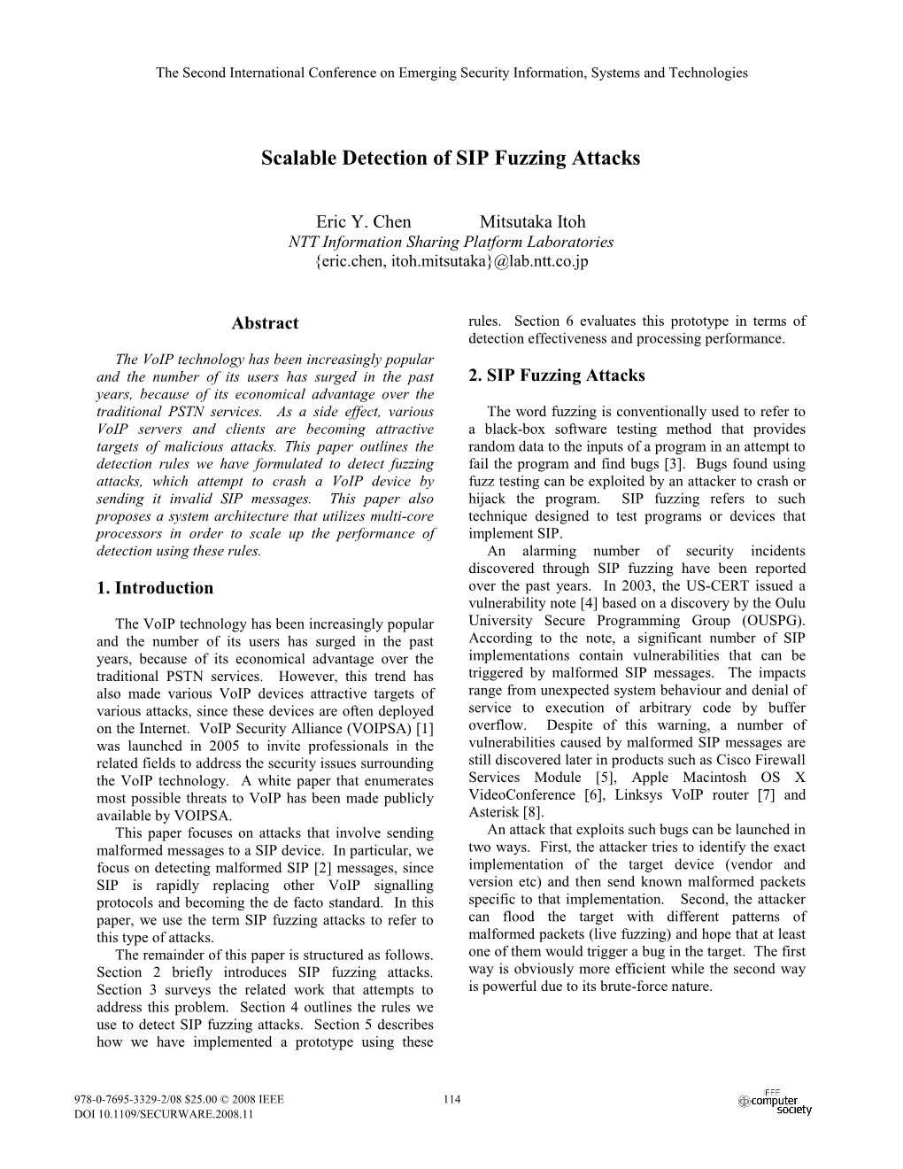 Scalable Detection of SIP Fuzzing Attacks