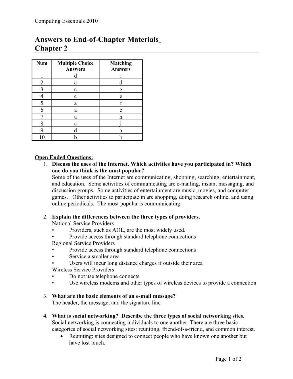 Answers to End-Of-Chapter Materials