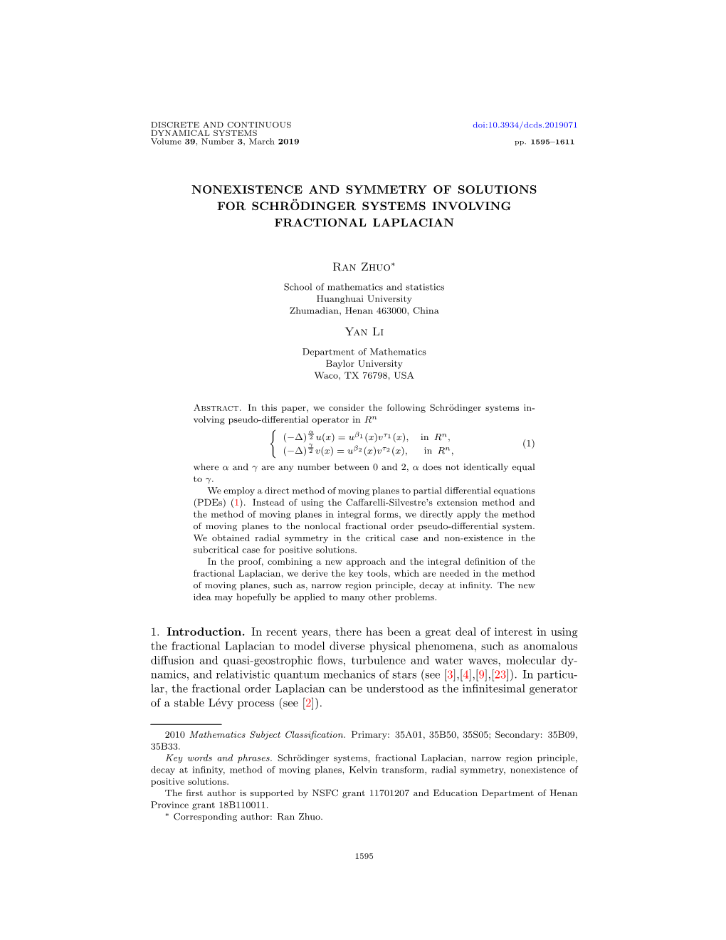 Nonexistence and Symmetry of Solutions for Schrodinger¨ Systems Involving Fractional Laplacian