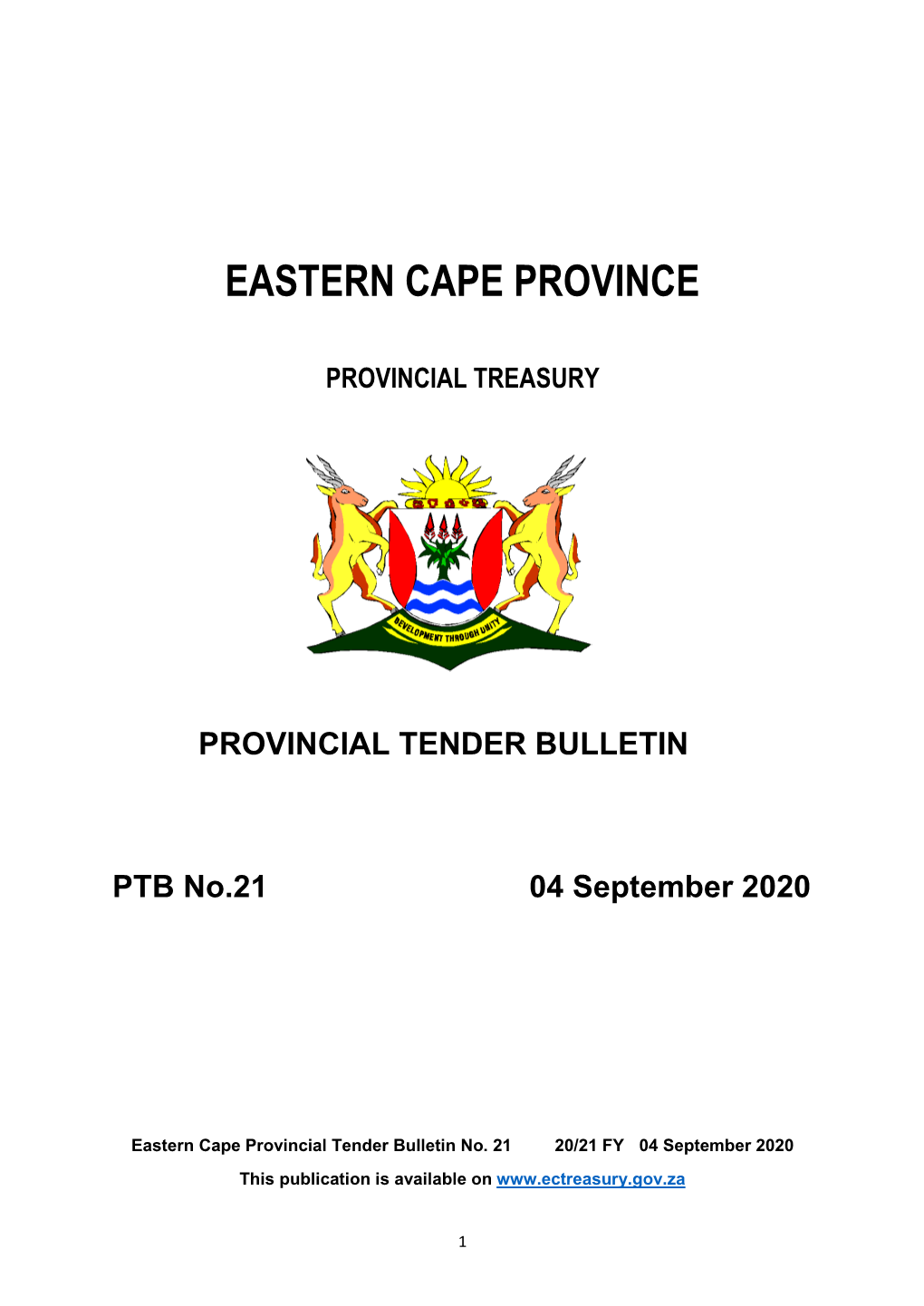 PROVINCIAL TENDER BULLETIN PTB No.21 04 September 2020