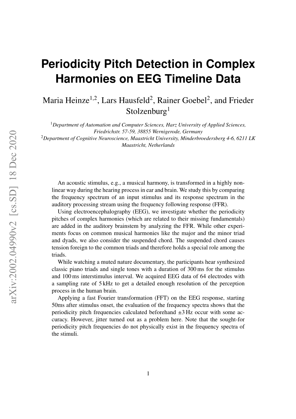 Periodicity Pitch Detection in Complex Harmonies on EEG Timeline Data