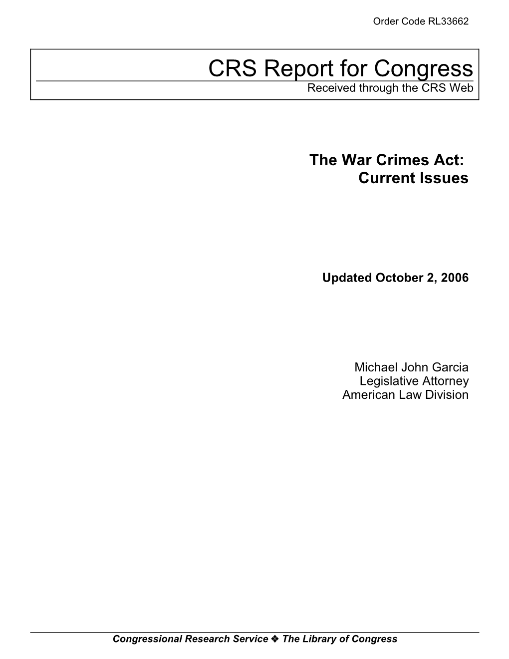 The War Crimes Act: Current Issues