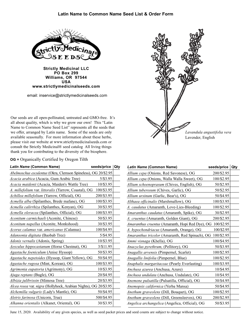 Latin to Common Seed List