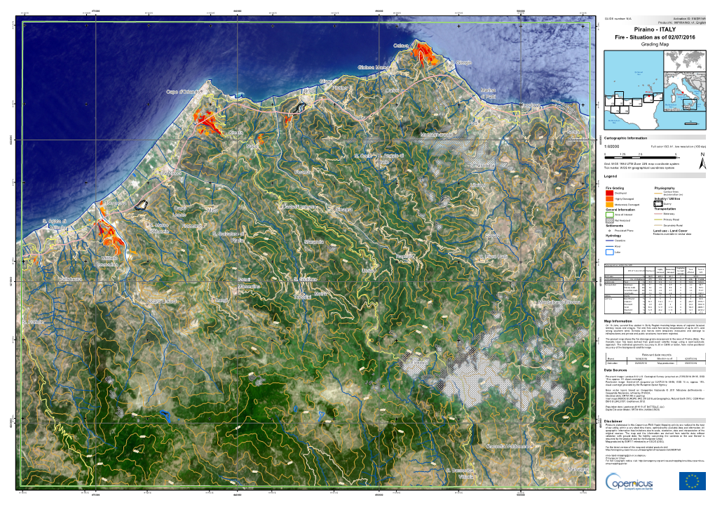 PIRAINO, V1, English 0 2 ' 1 2 ° 1 8 ° 3 8 3 Piraino - ITALY Fire - Situation As of 02/07/2016 Grading Map Calava !