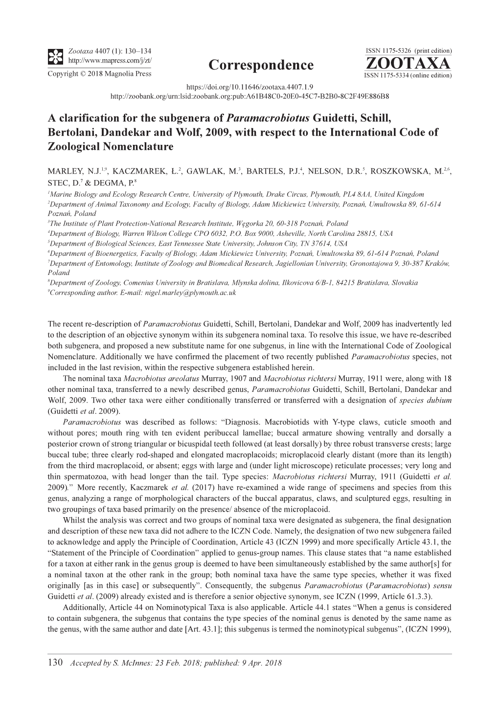 A Clarification for the Subgenera of Paramacrobiotus Guidetti, Schill