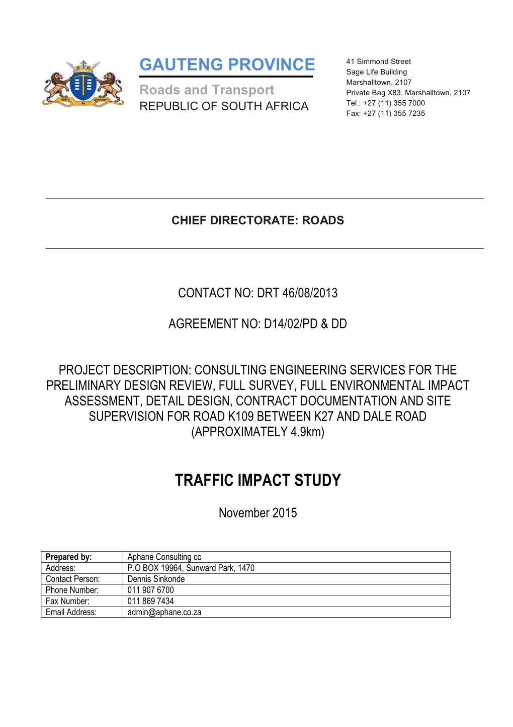 Traffic Impact Study Gauteng Province