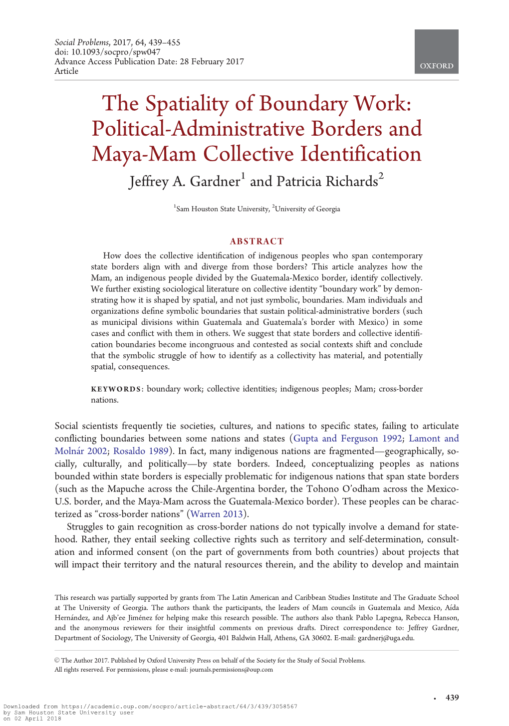 The Spatiality of Boundary Work: Political-Administrative Borders and Maya-Mam Collective Identification Jeffrey A