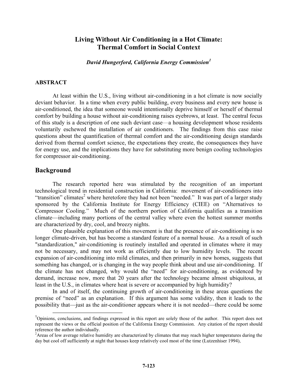 Living Without Air Conditioning in a Hot Climate: Thermal Comfort in Social Context