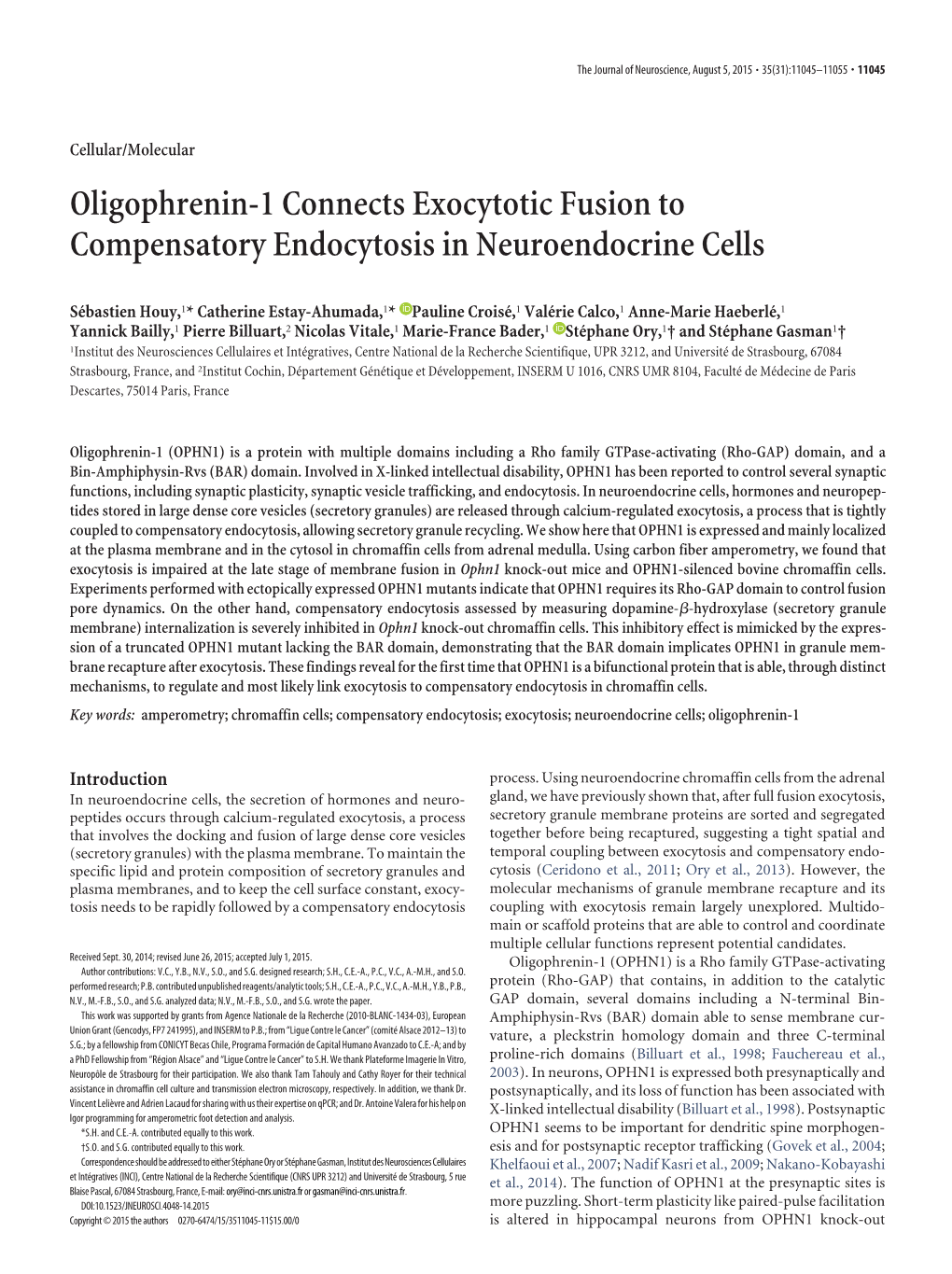 Oligophrenin-1 Connects Exocytotic Fusion to Compensatory Endocytosis in Neuroendocrine Cells