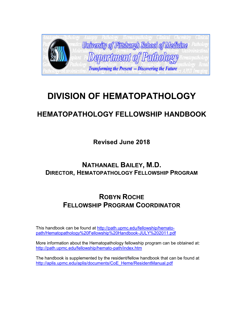 Hematopathology Fellowship Handbook