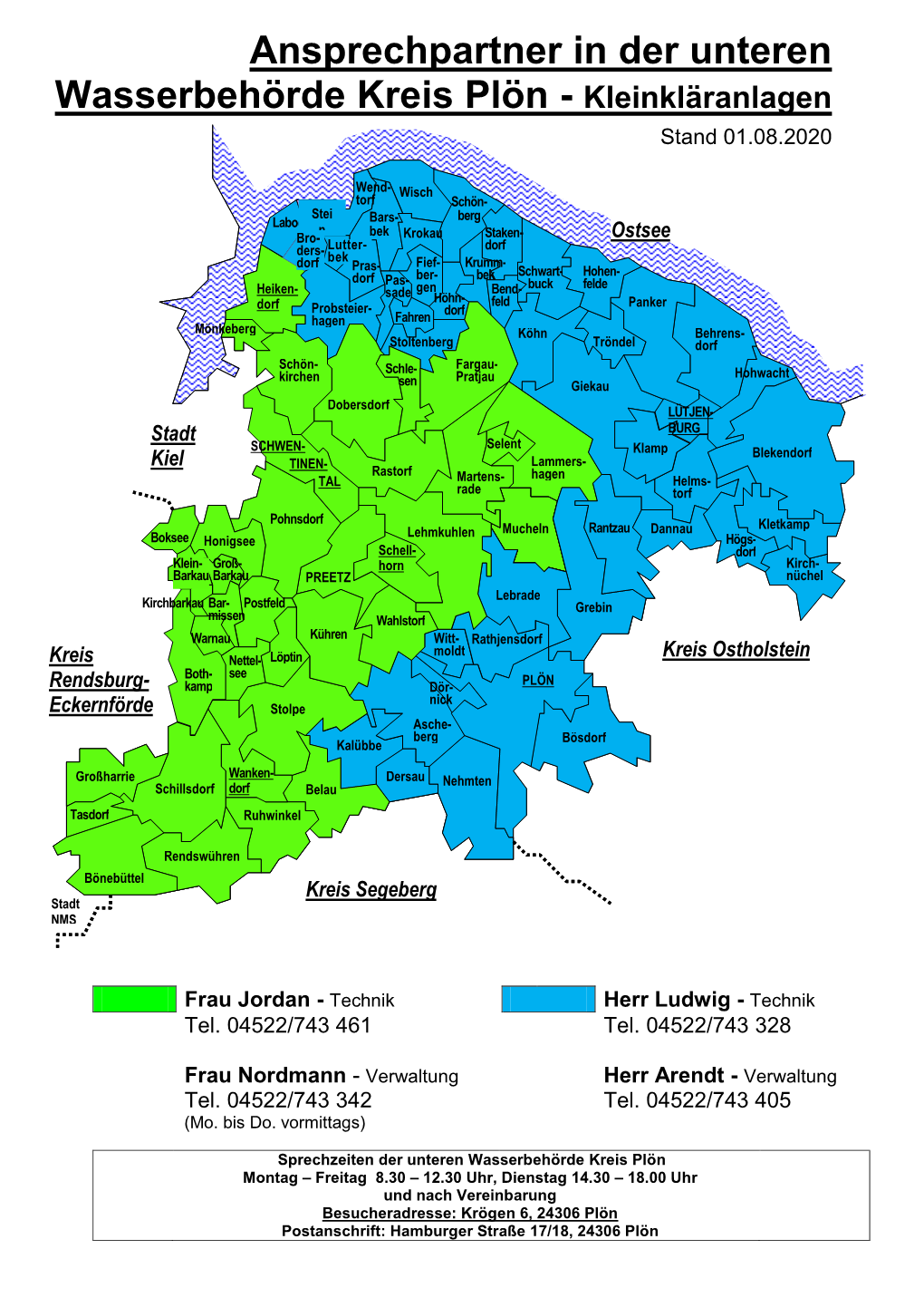 Ansprechpartner in Der Unteren Wasserbehörde Kreis Plön - Kleinkläranlagen Stand 01.08.2020