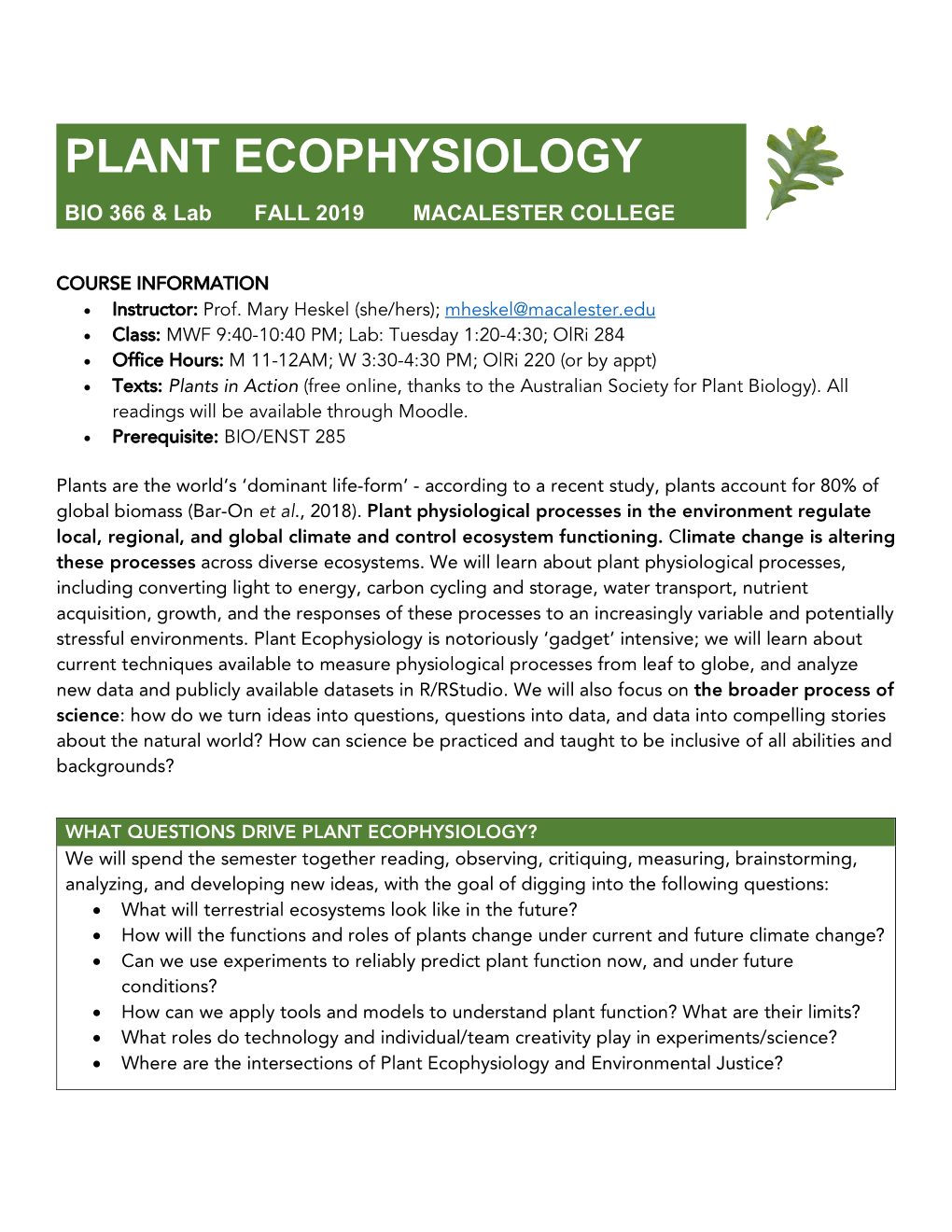 Plant Ecophysiology