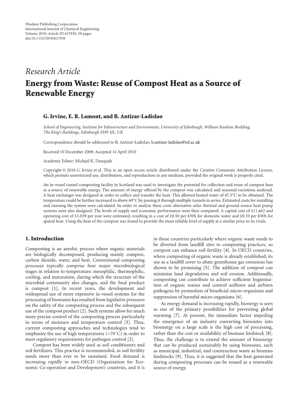 Reuse of Compost Heat As a Source of Renewable Energy