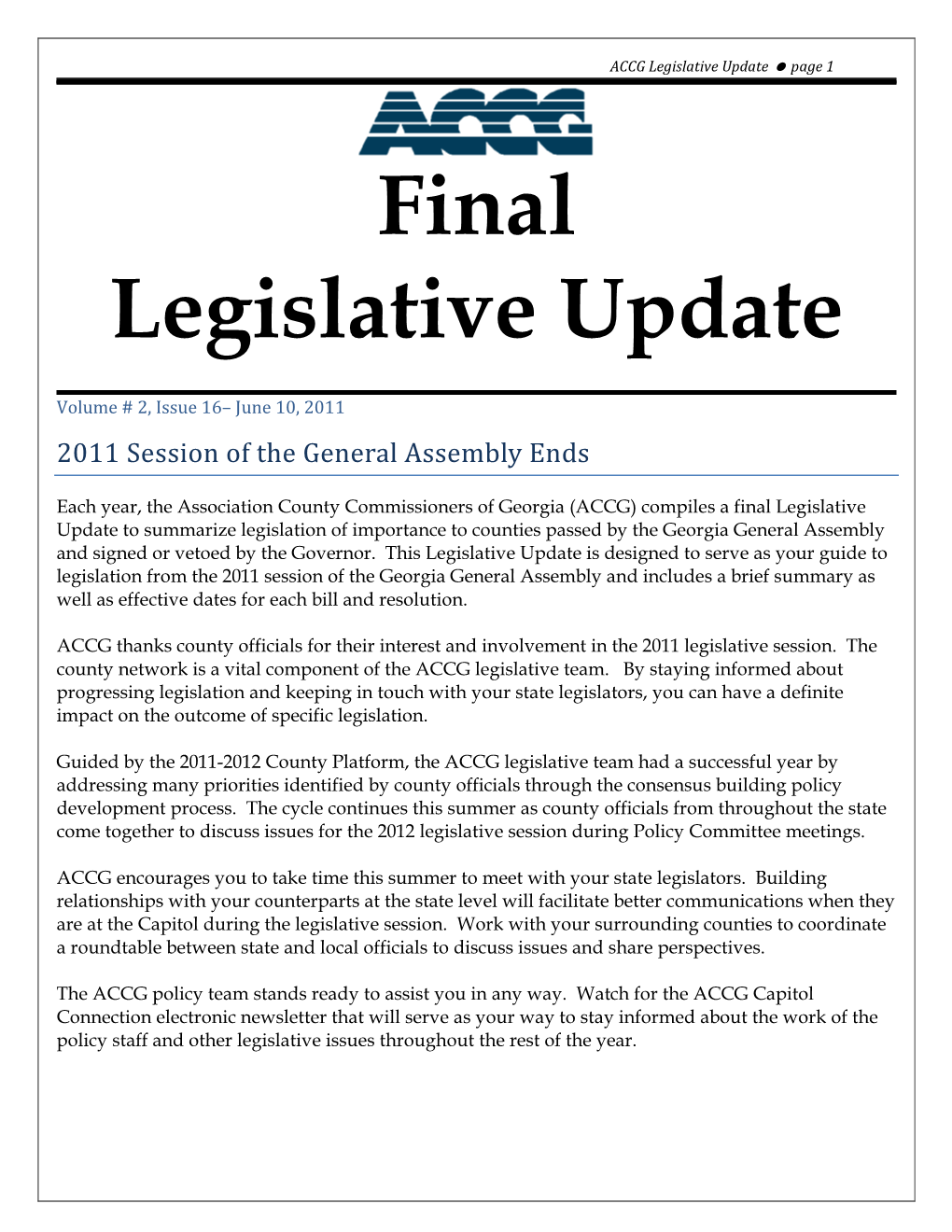 2011 Final Legislative Update