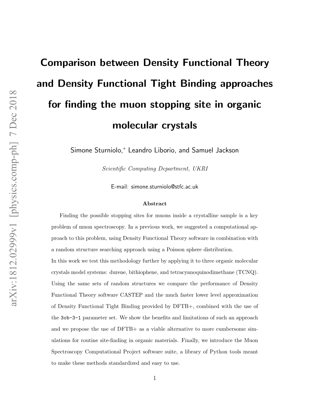 Comparison Between Density Functional Theory and Density Functional Tight Binding Approaches for Finding the Muon Stopping Site