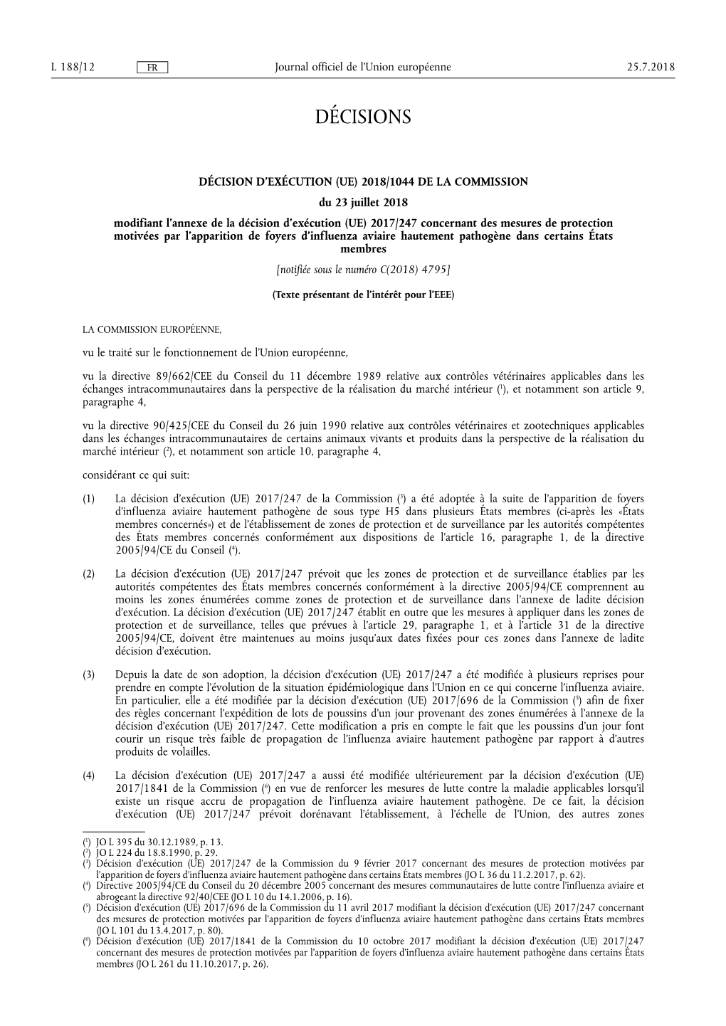 Décision D'exécution (Ue) 2018/ 1044 De La Commission