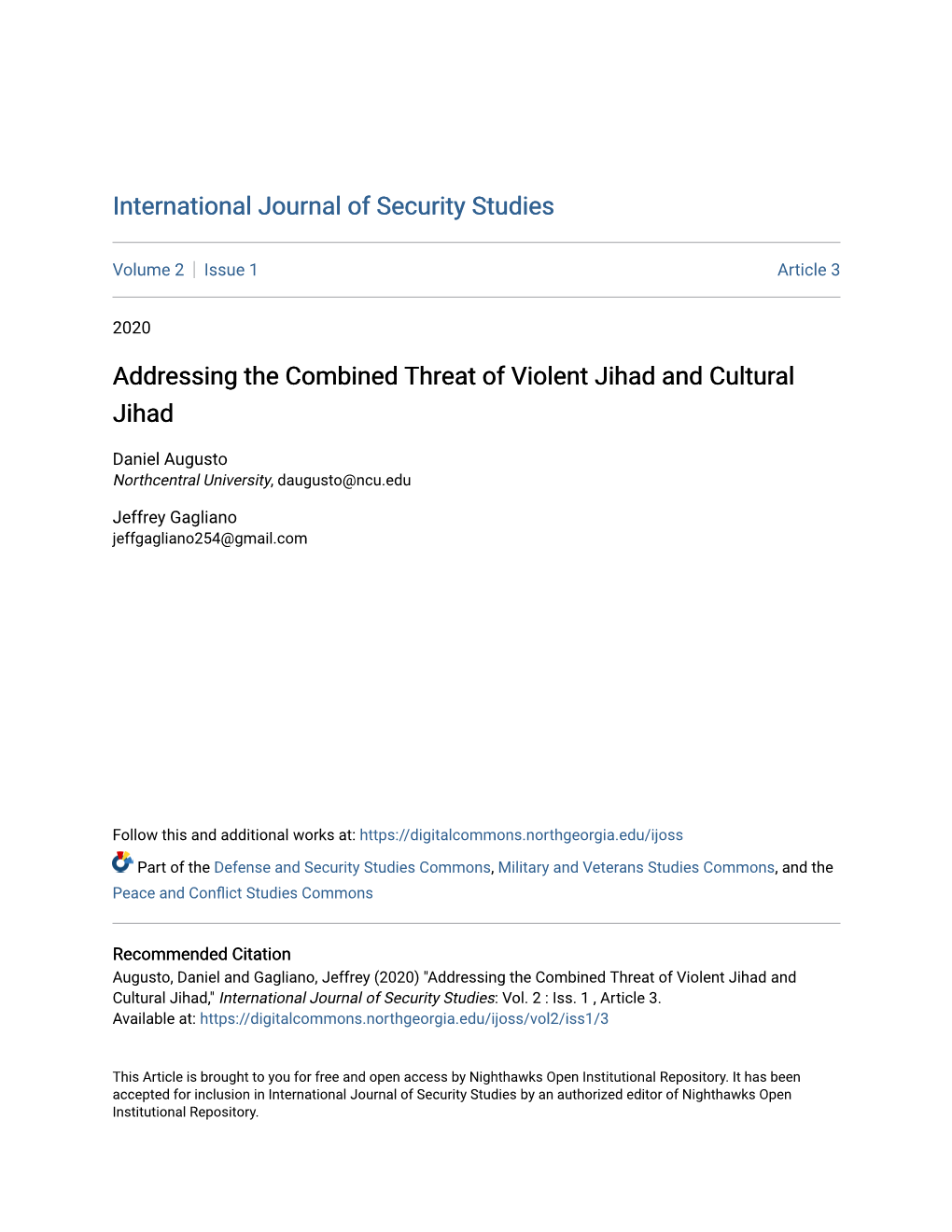 Addressing the Combined Threat of Violent Jihad and Cultural Jihad