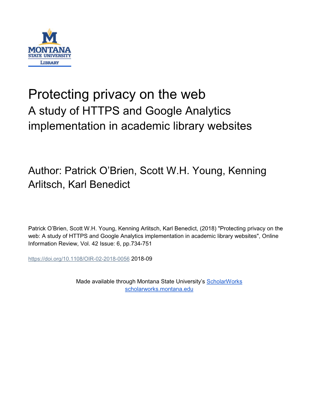 Protecting Privacy on the Web a Study of HTTPS and Google Analytics Implementation in Academic Library Websites