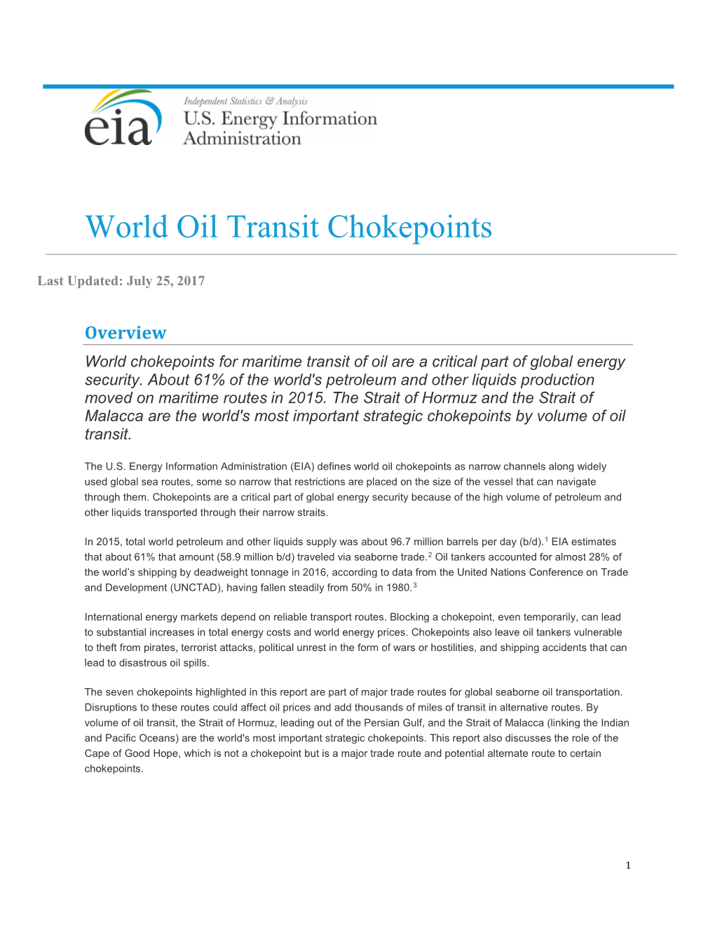 World Oil Transit Chokepoints