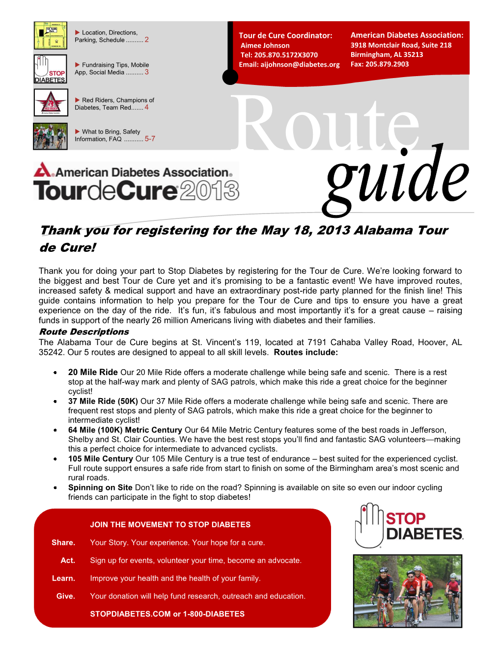 Thank You for Registering for the May 18, 2013 Alabama Tour De Cure!