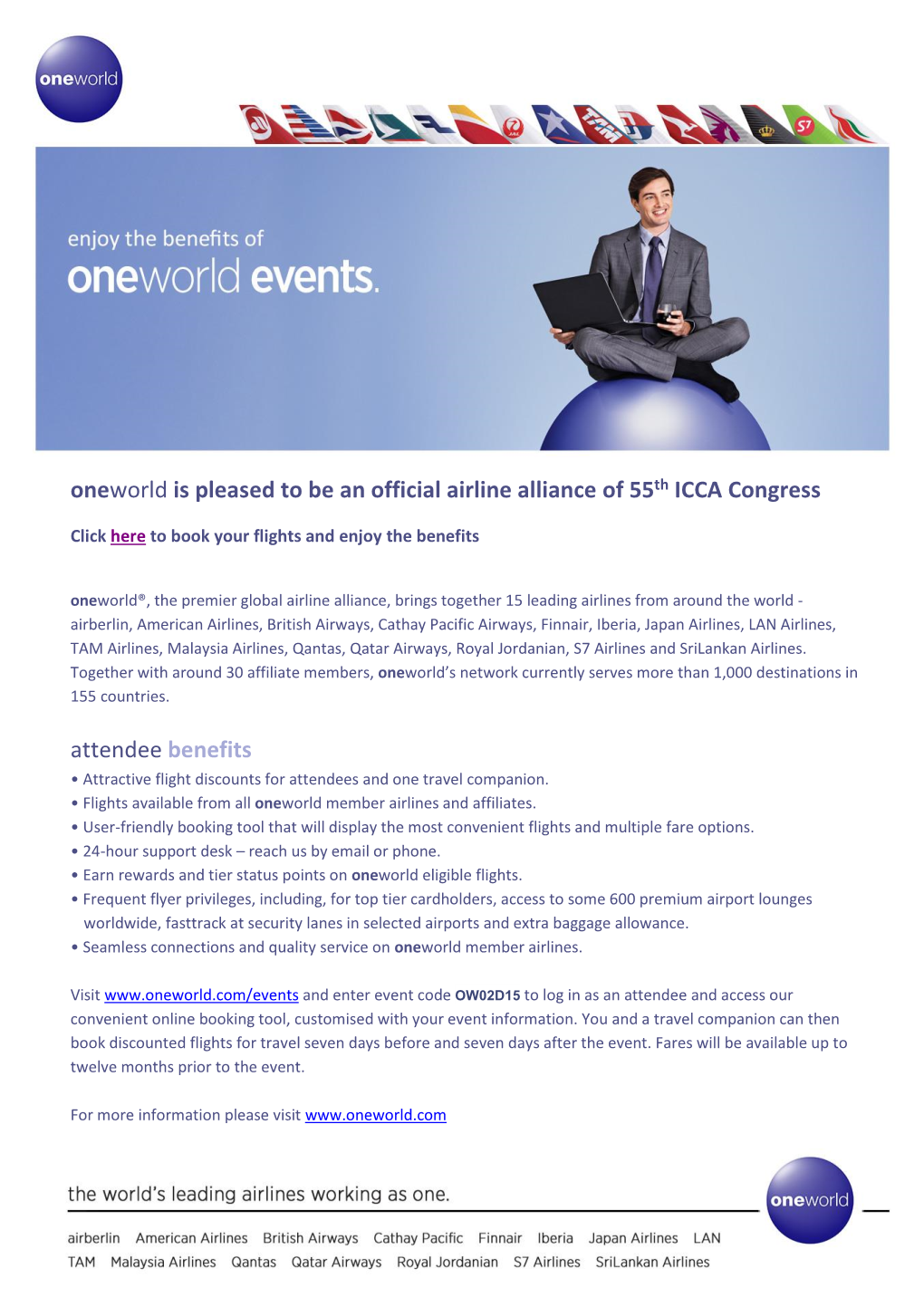 Oneworld Is Pleased to Be an Official Airline Alliance of 55Th ICCA Congress