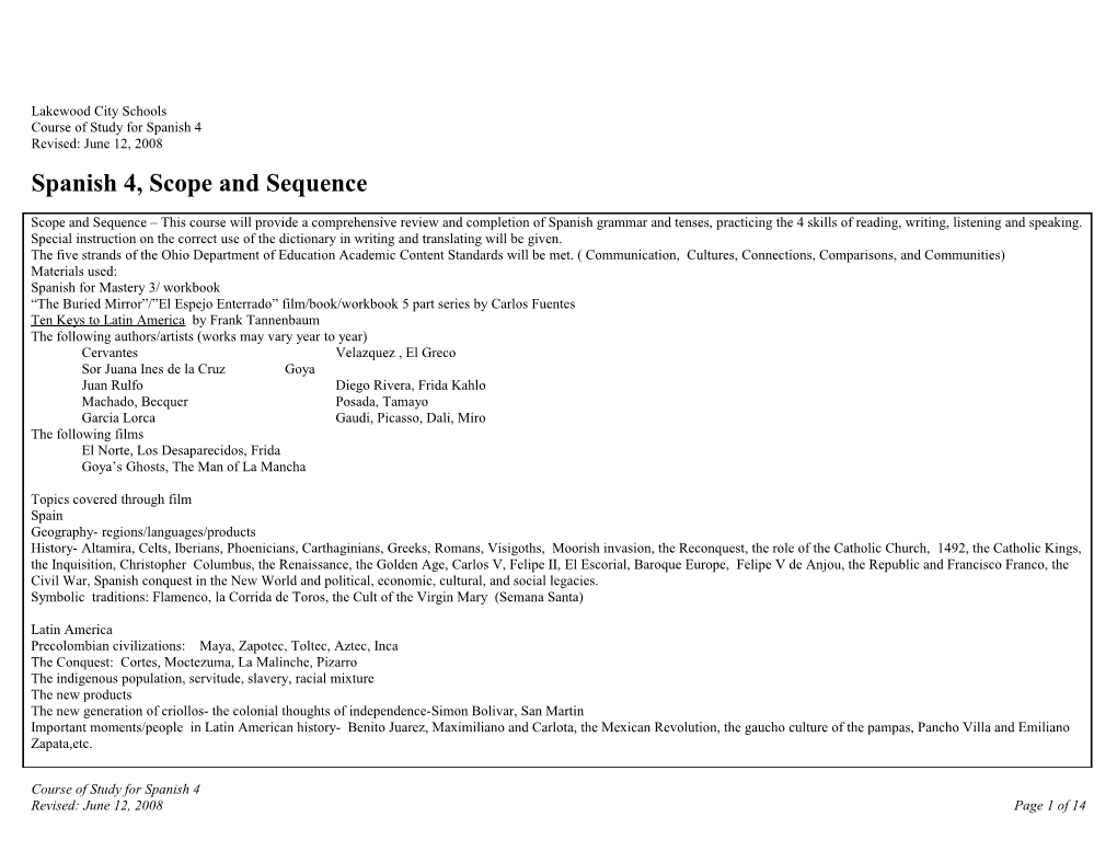 Lakewood City Schools Language Arts Course Of Study – Draft