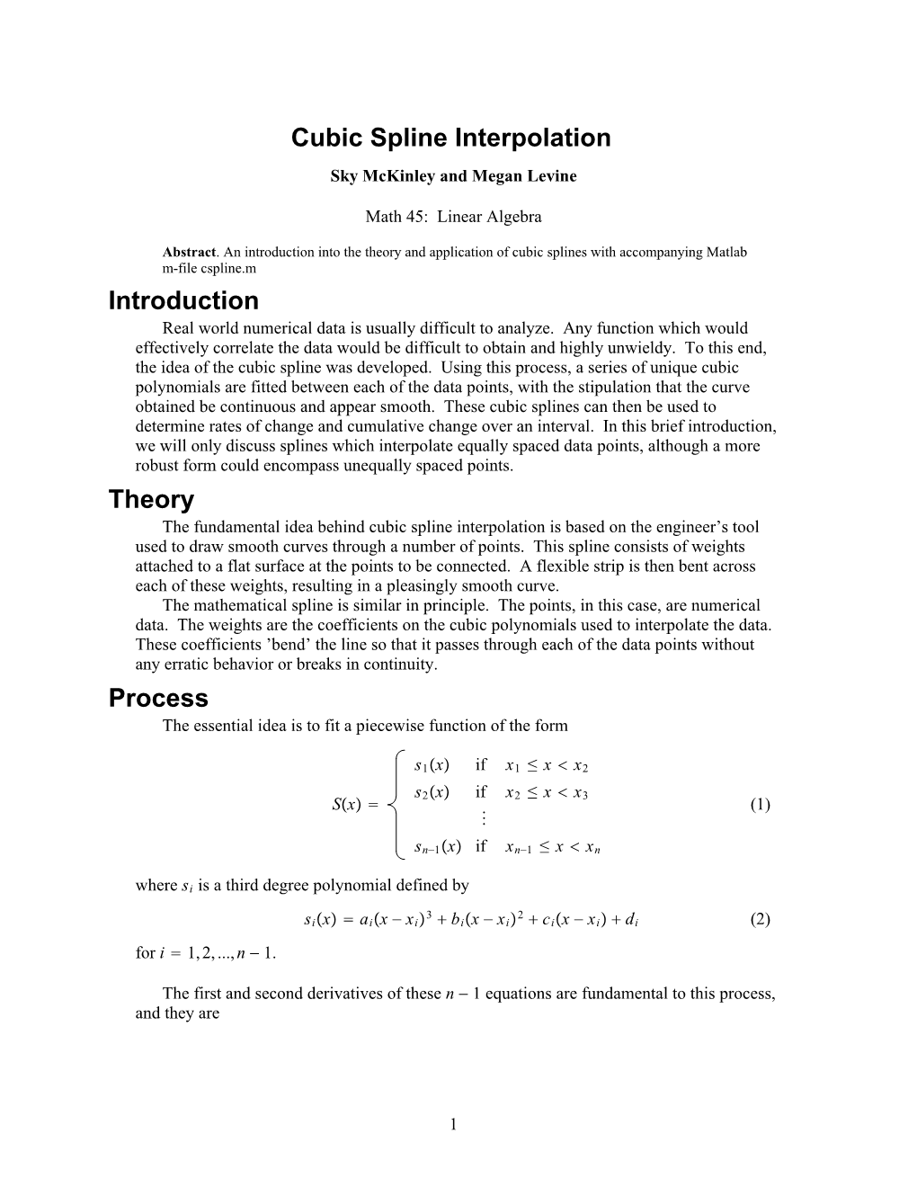 Cubic Spline Interpolation Introduction Theory Process