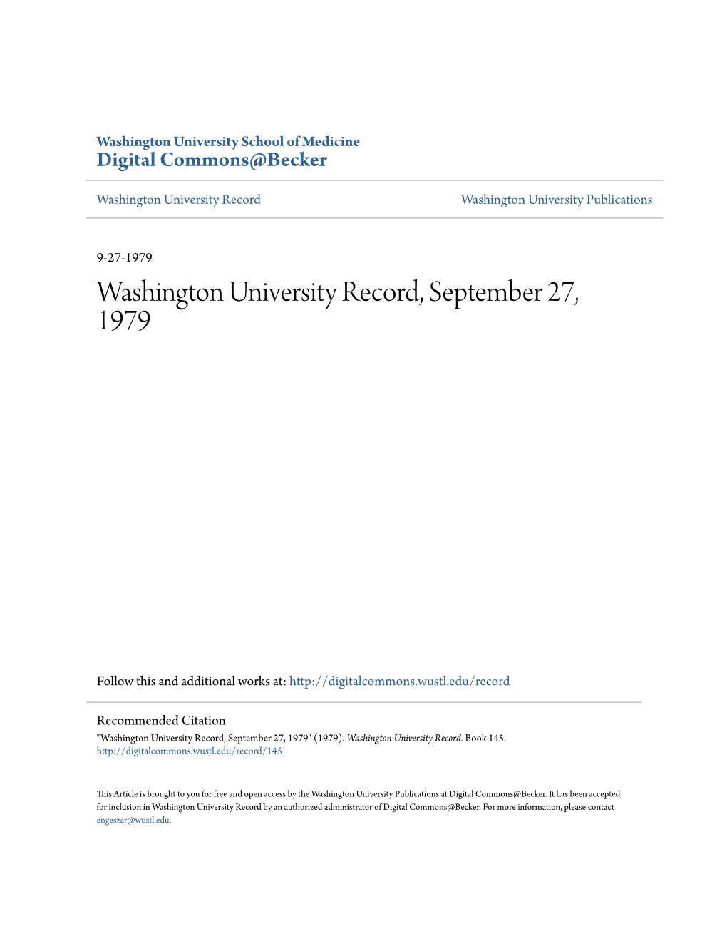 Washington University Record, September 27, 1979