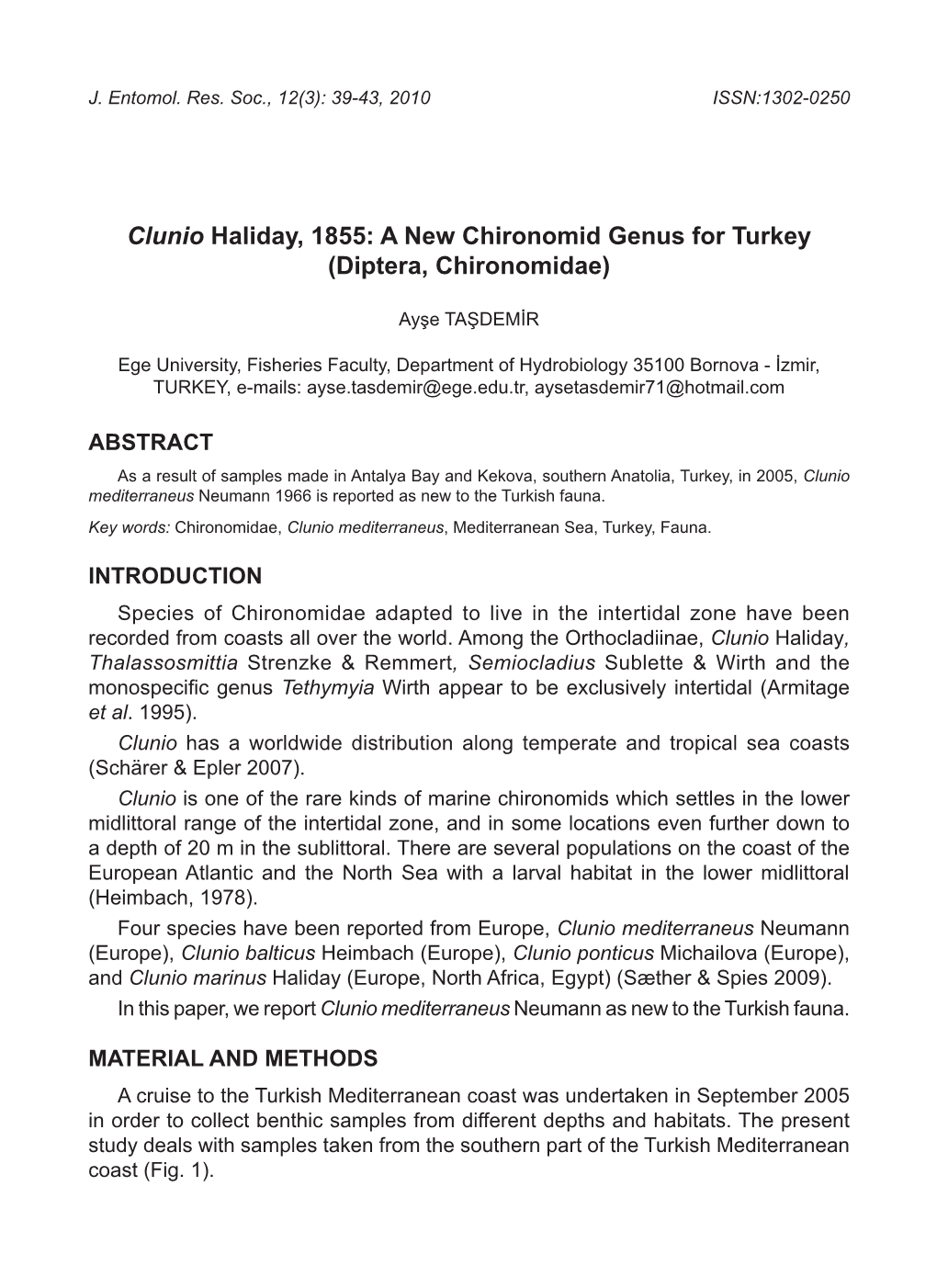 Clunio Haliday, 1855: a New Chironomid Genus for Turkey (Diptera, Chironomidae)