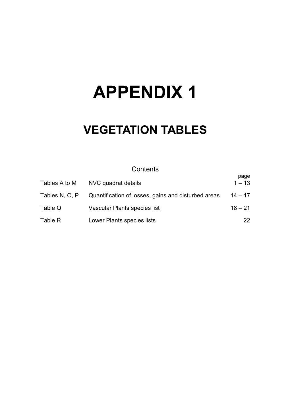 Appendix 1 Vegetation Tables