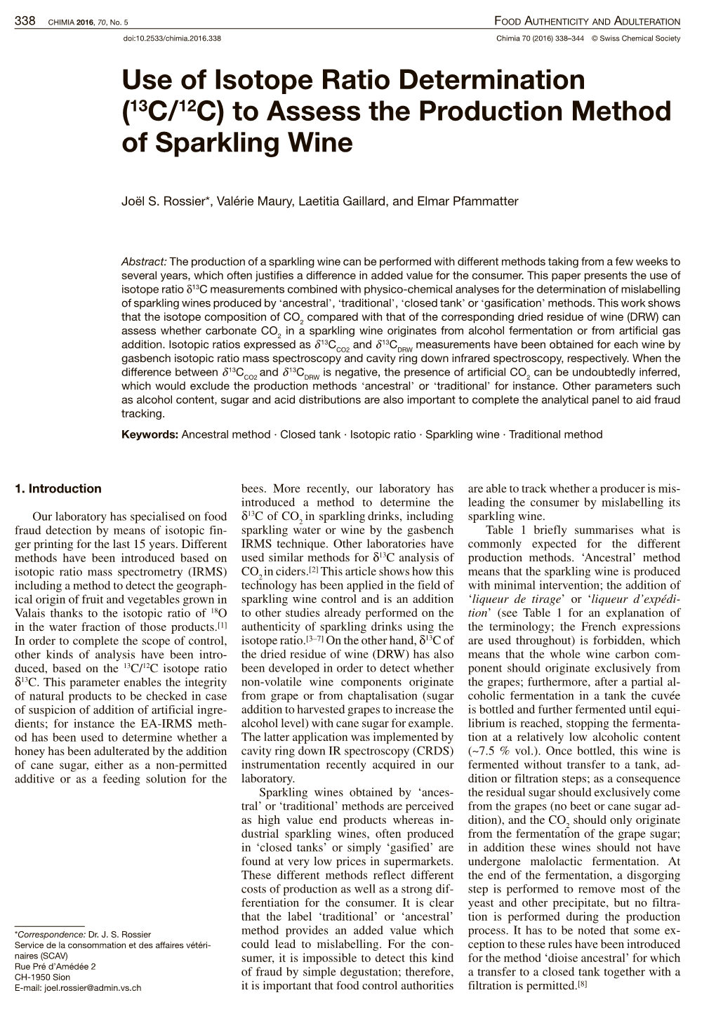 Use of Isotope Ratio Determination (13C/12C) to Assess the Production Method of Sparkling Wine