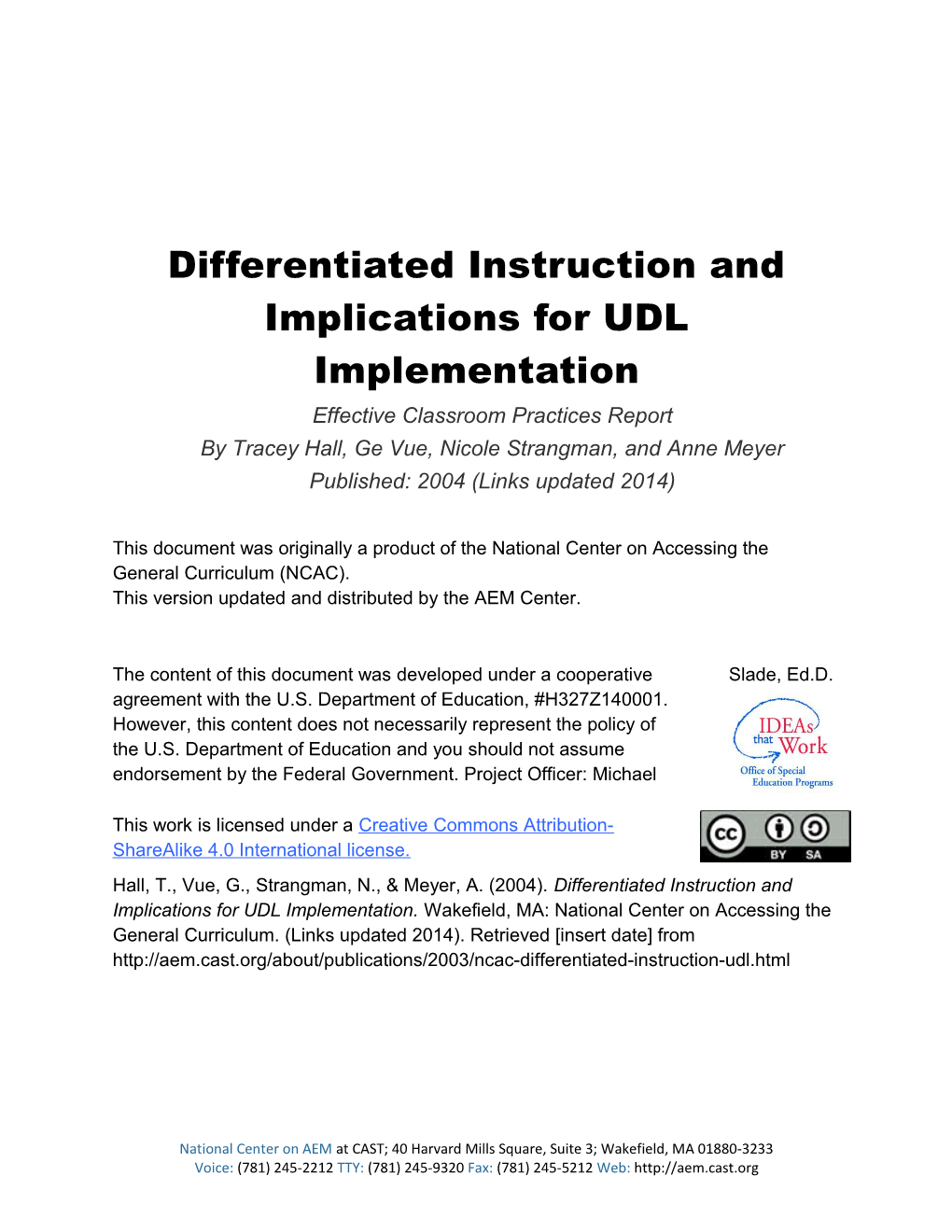 Differentiated Instruction And Implications For UDL Implementation