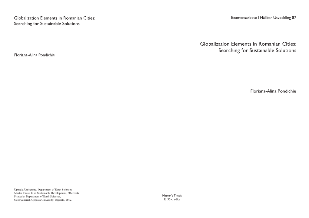 Globalization Elements in Romanian Cities: Examensarbete I Hållbar Utveckling 87 Searching for Sustainable Solutions