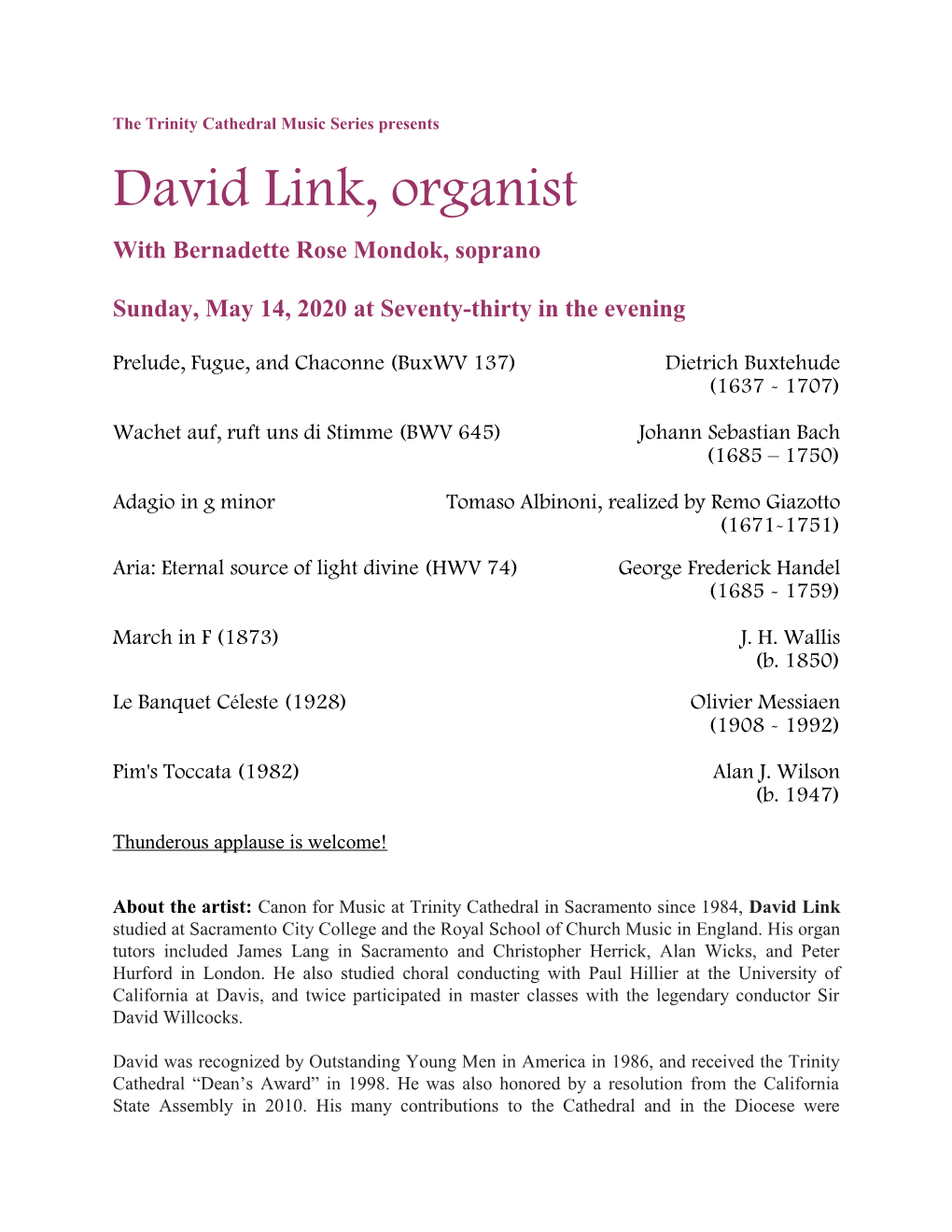Link Organ Concert Program
