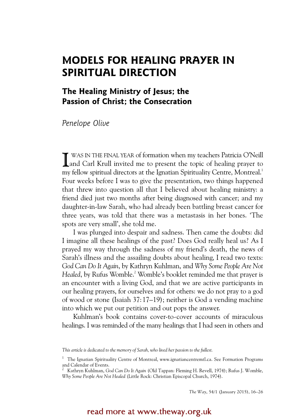 Models for Healing Prayer in Spiritual Direction