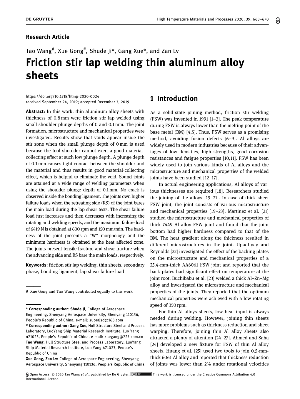 Friction Stir Lap Welding Thin Aluminum Alloy Sheets