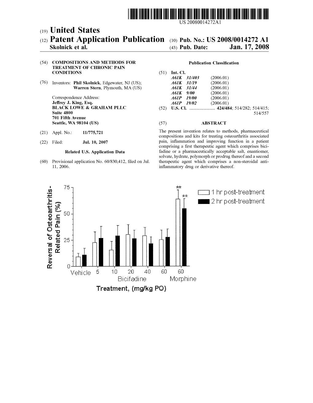 (12) Patent Application Publication (10) Pub. No.: US 2008/0014272 A1 Skolnick Et Al