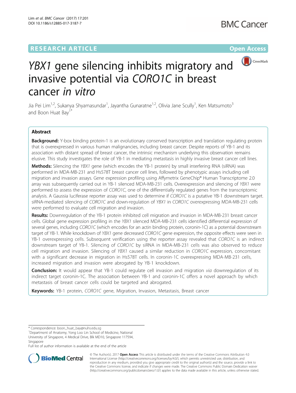 YBX1 Gene Silencing Inhibits Migratory and Invasive Potential Via