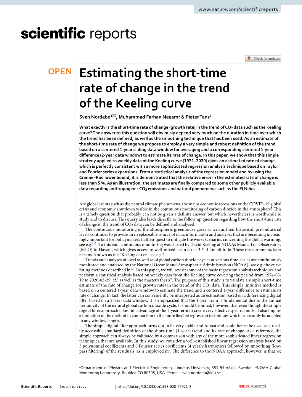 Estimating the Short-Time Rate of Change in the Trend of the Keeling Curve