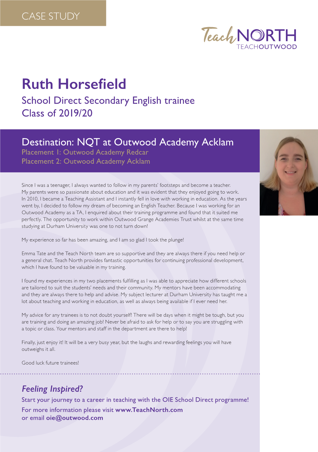 Ruth Horsefield School Direct Secondary English Trainee Class of 2019/20