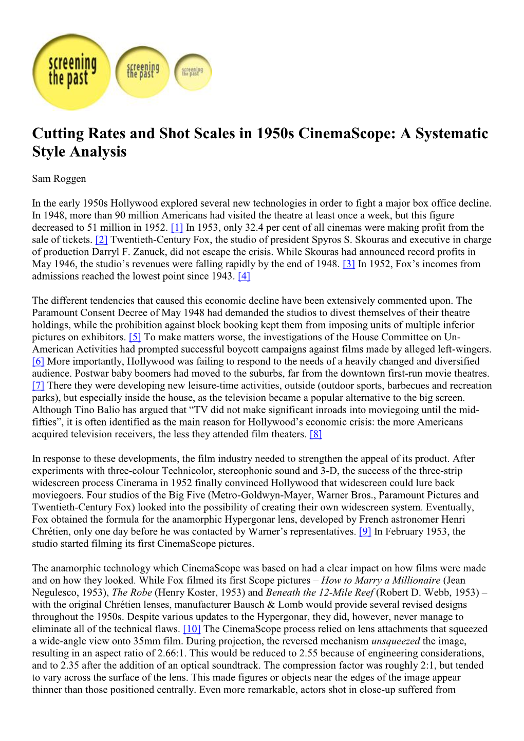 Cutting Rates and Shot Scales in 1950S Cinemascope: a Systematic Style Analysis
