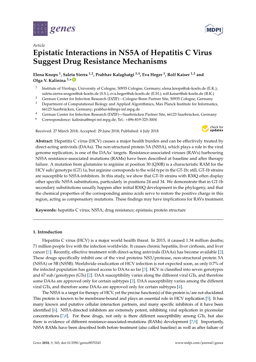 Epistatic Interactions in NS5A of Hepatitis C Virus Suggest Drug Resistance Mechanisms