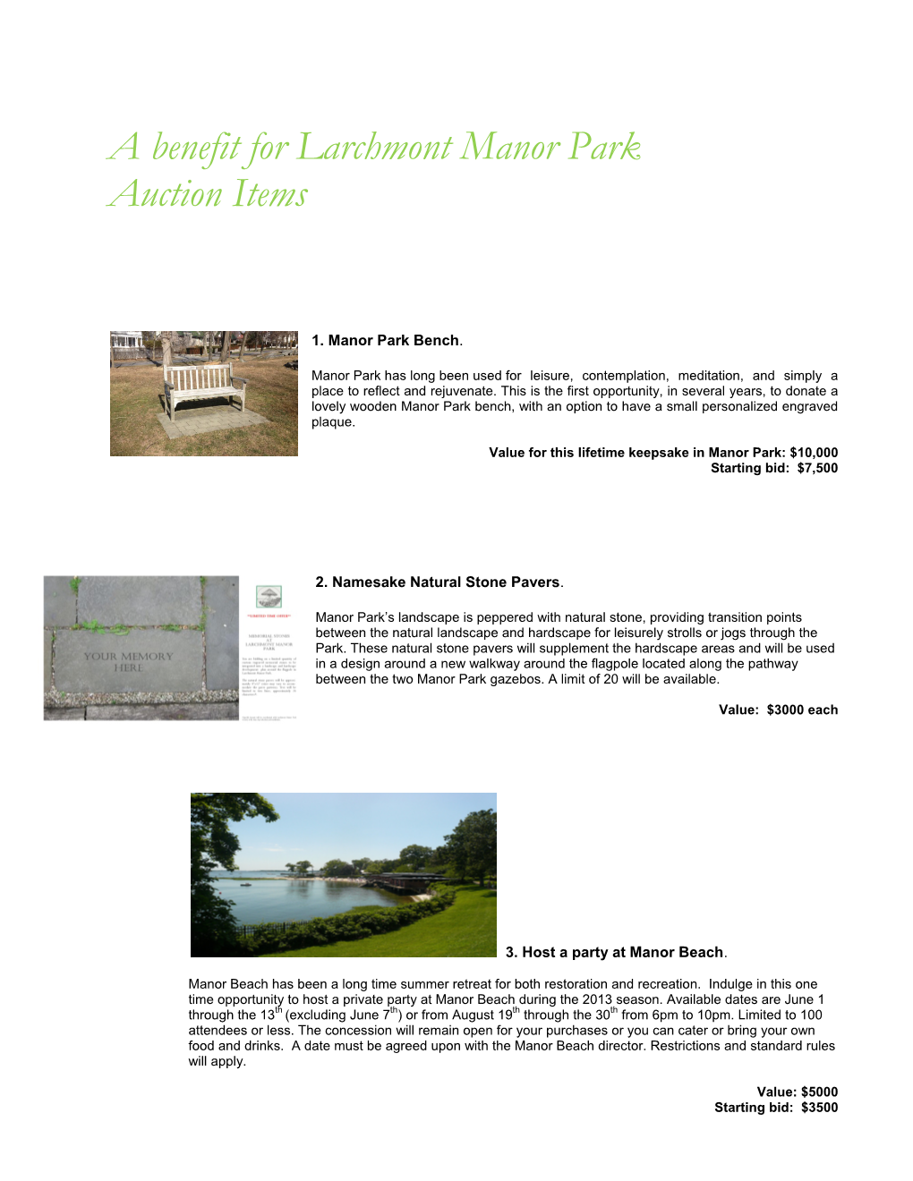 A Benefit for Larchmont Manor Park Auction Items