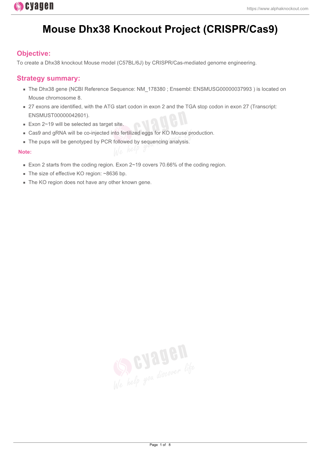 Mouse Dhx38 Knockout Project (CRISPR/Cas9)