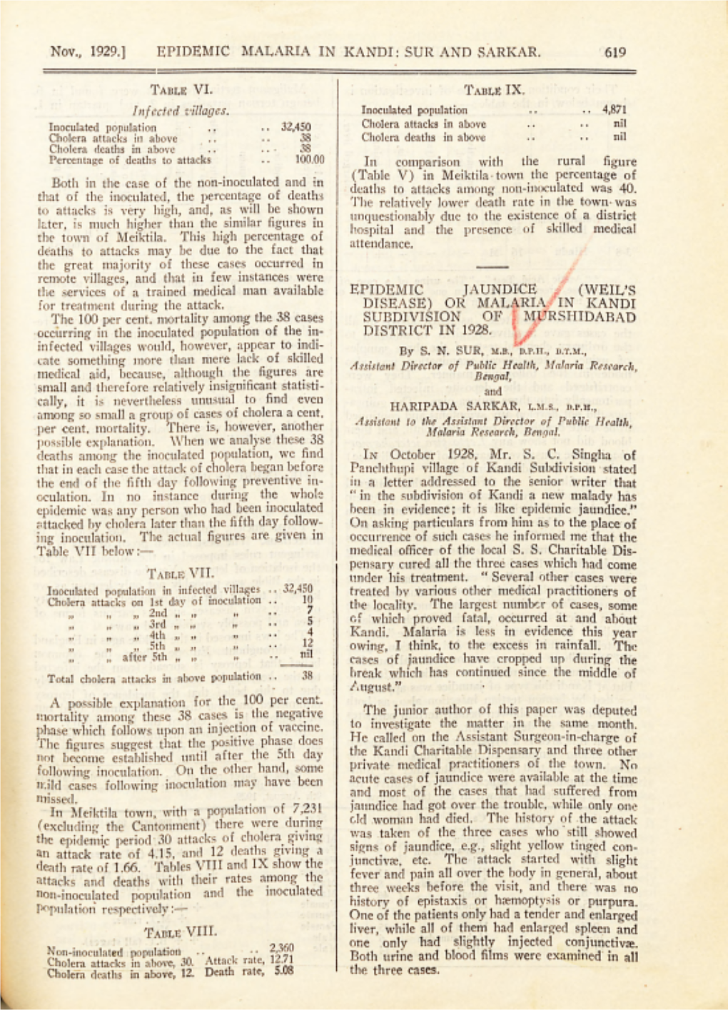 Epidemic Jaundice (Weil's Disease) Or Malaria in Kandi Subdivision of Murshidabad District in 1928