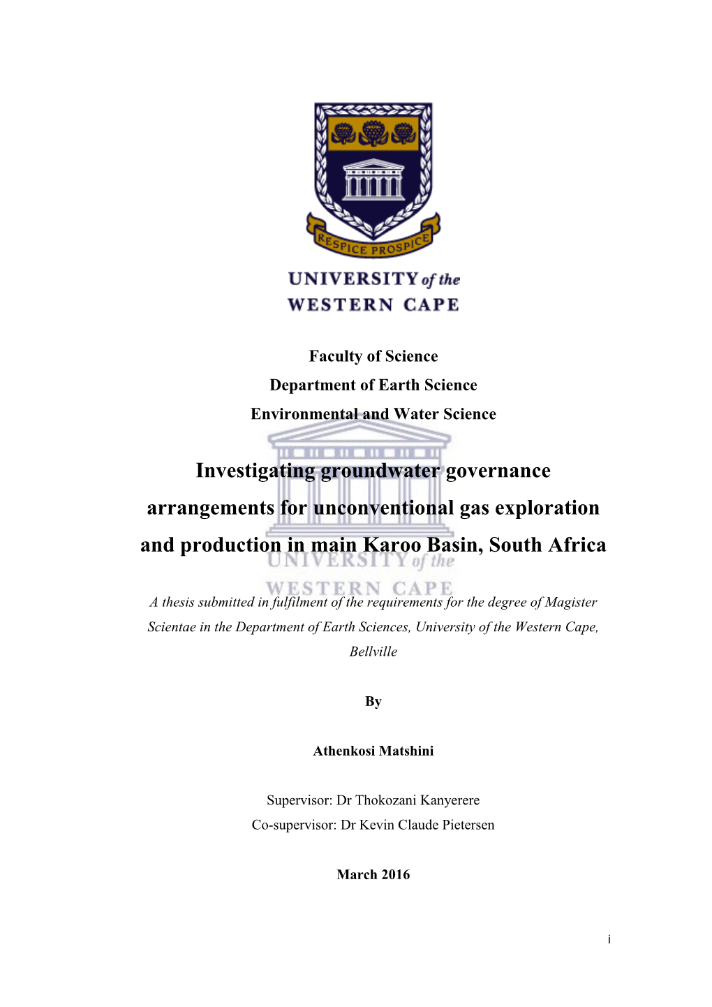 Investigating Groundwater Governance Arrangements for Unconventional Gas Exploration and Production in Main Karoo Basin, South Africa