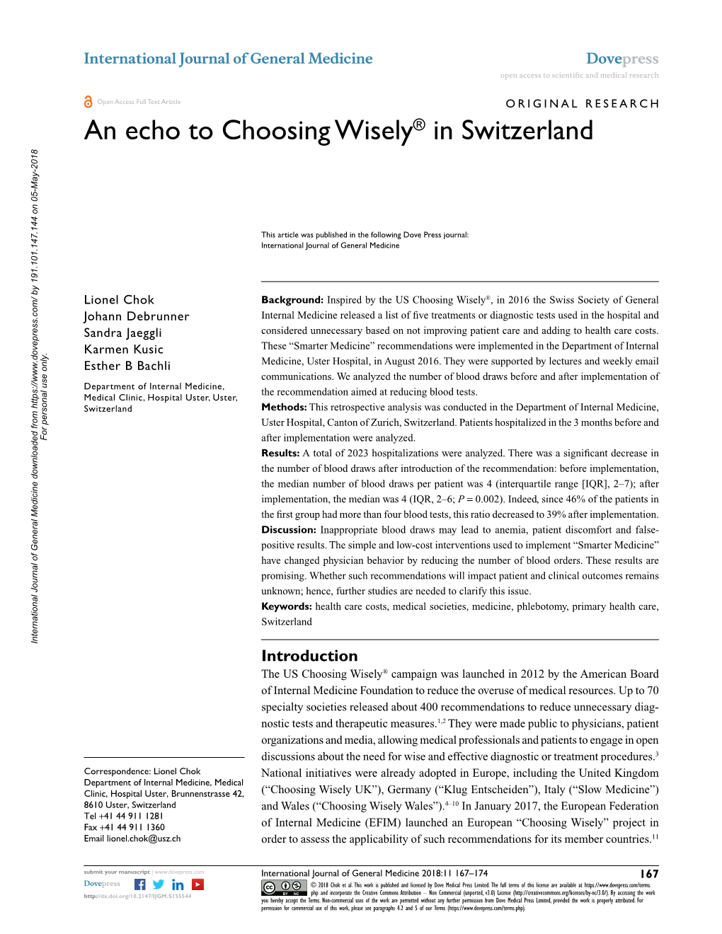 An Echo to Choosing Wisely® in Switzerland